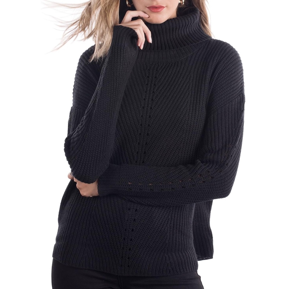 Philomena Petti Black Pointelle Turtleneck Sweater